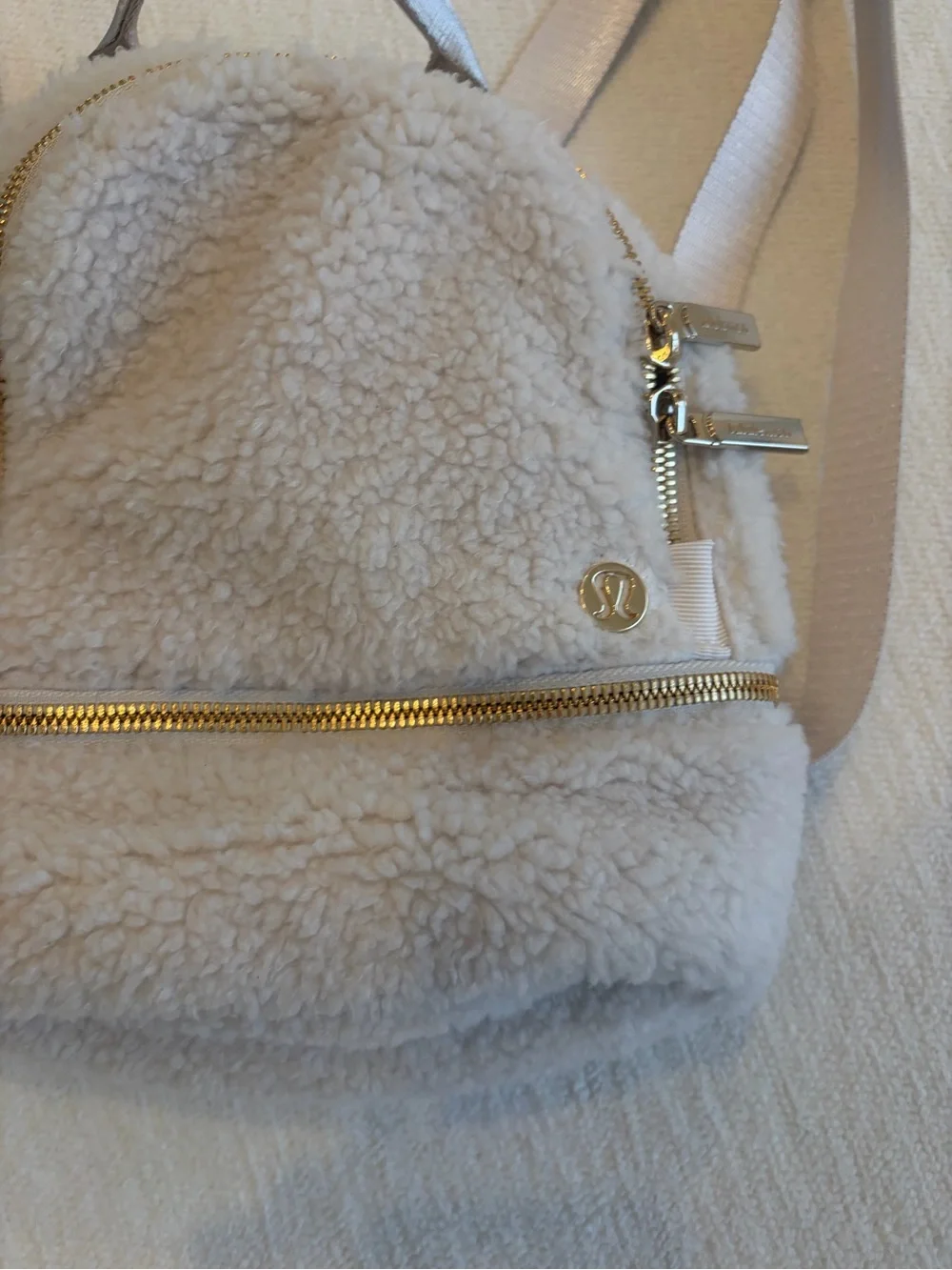 lululemon athletica Cream Sherpa Mini Backpack with Gold Hardware